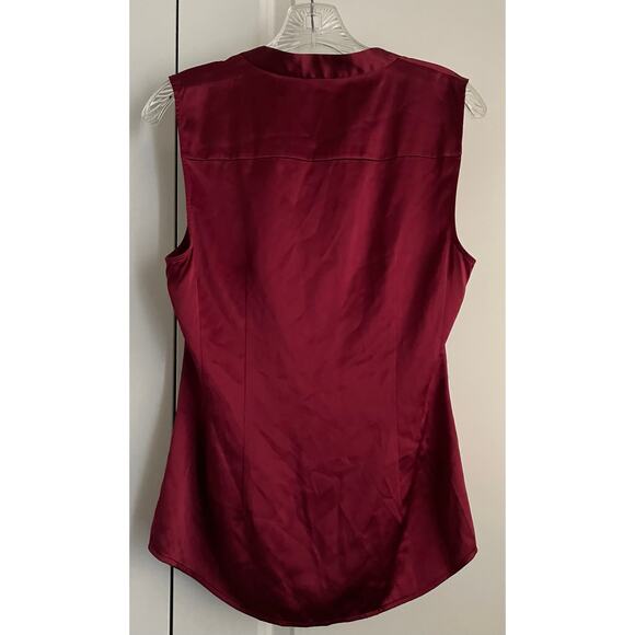 Theory Luxury Satin Ruched Fitted Sleeveless Button Down Top - Large - Picture 4 of 7